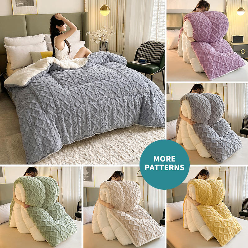 Pure Color Super Soft Jacquard Plaid Thick Winter Fleece Velvet Duvet for King Size Bed