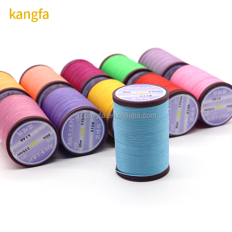 0.8mm 0.65mm Round Waxed High Strength Cored Sewing Thread for Leather Sewing Polyester