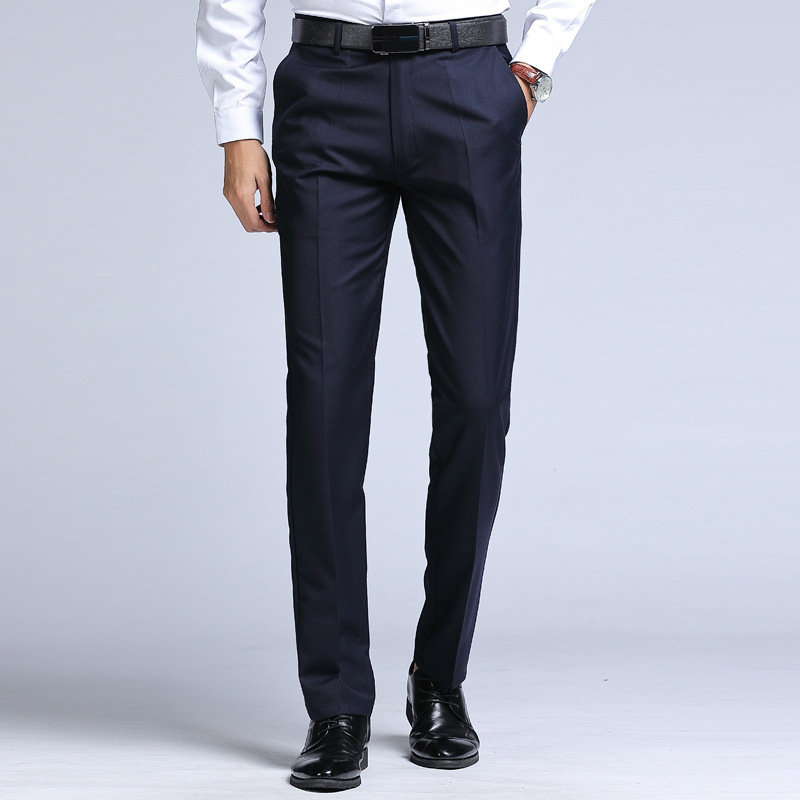 Men's Slim Fit Stripe Business Formal Pants Cotton/Polyester Plain Dyed Office Trousers