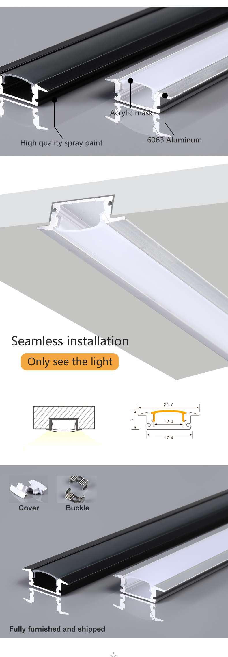 Anodizing Led Aluminium Profile 3m Aluminum Channel For Led Strips