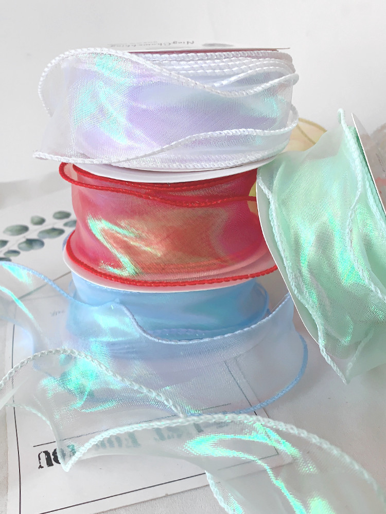 40mm Polyester Organza Ribbon With Satin Edge Shinny Pink Organza Ribbon