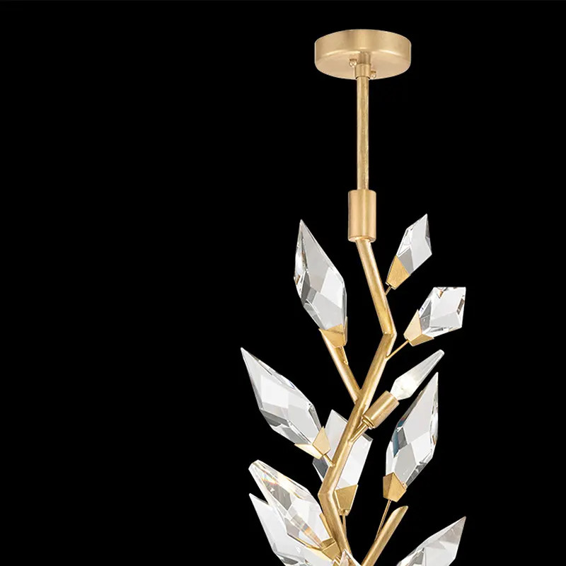 60W Hand-Cut Faceted Crystal Leaf Chandelier With LED Bulbs