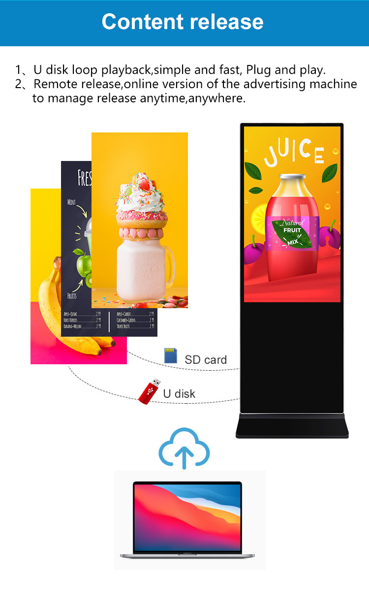 Floor Standing 50 Inch LCD Advertising Display Software Control