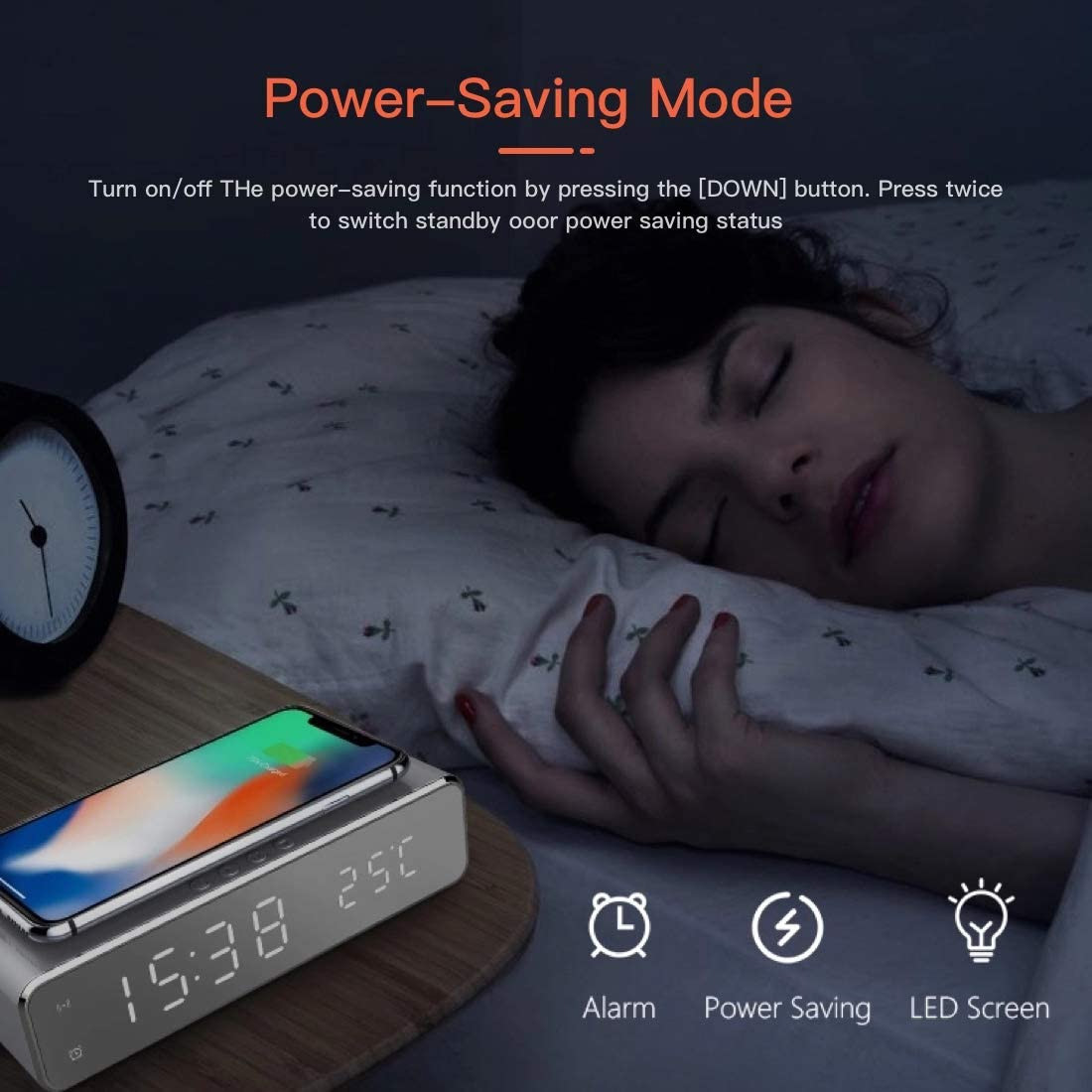 10watts Alarm Clock Wireless Charger LED Temperature Digital Display