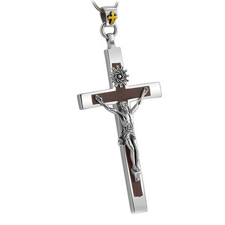 Women's and Men's Gothic Style Sterling Silver Cross Pendant Necklace with Sandalwood(XH038761W-L)