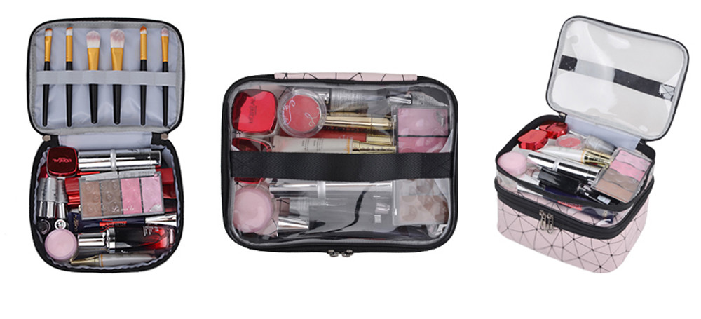 White Marble Double Layer Travel PU Leather Cosmetic Cases