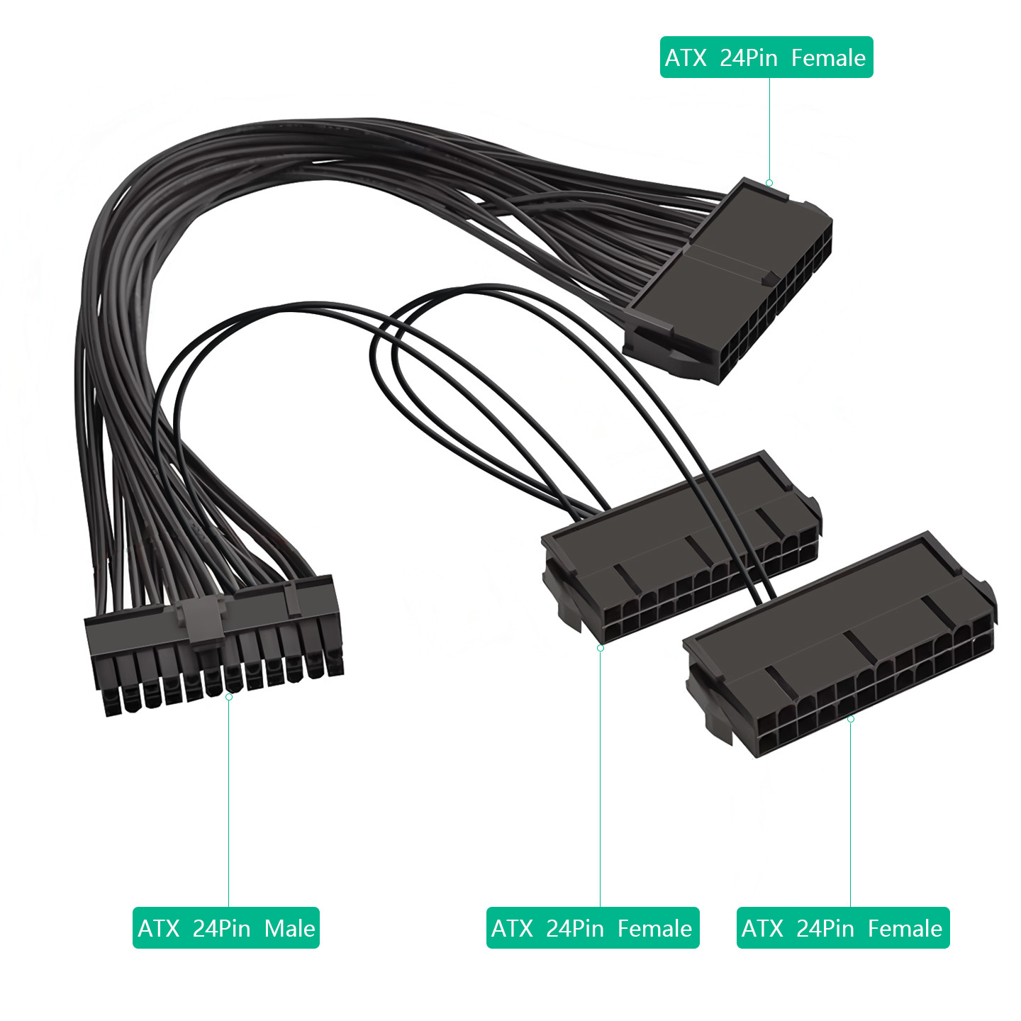 ATX 24 Pin Male 1 To 3 Ports Female Power Supply PSU Splitter Cable One To Two, Turning On One Power Source Can Simultaneously Drive And Synchronize