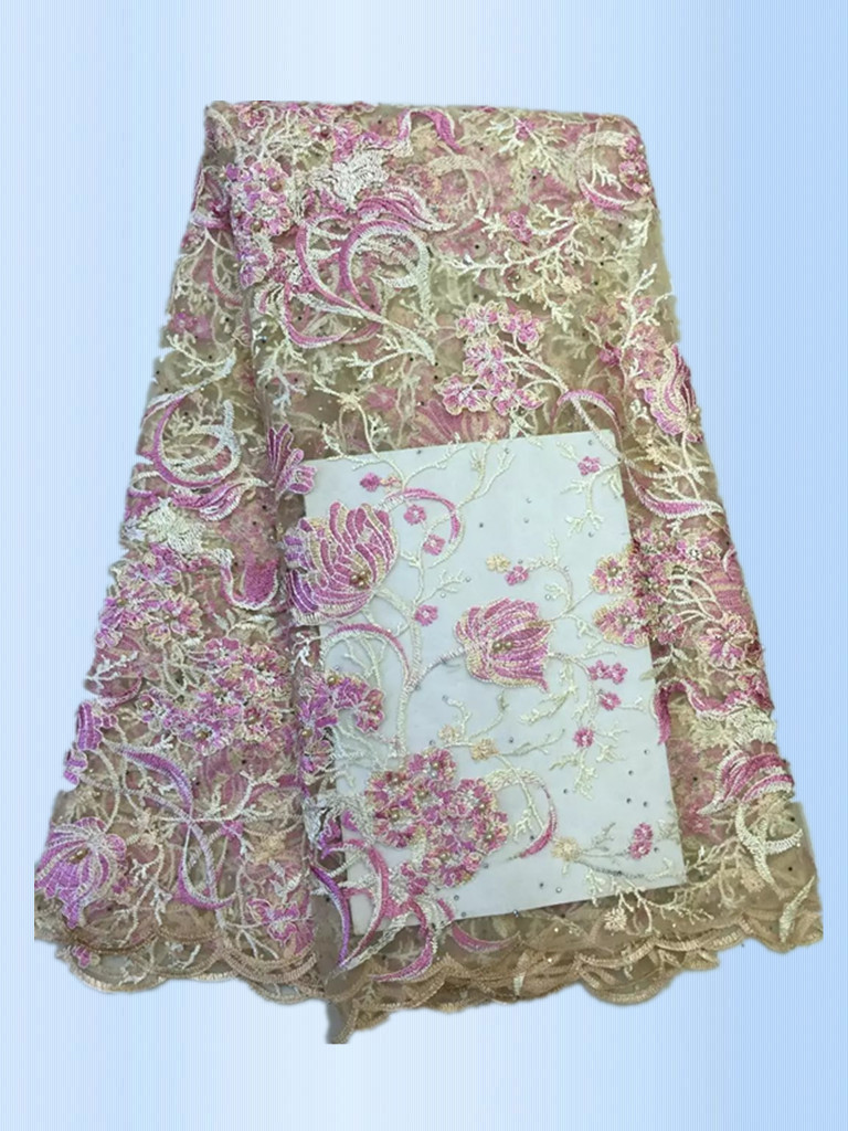 African Lace Fabric 2017 High Quality Lace Peach Tulle Styles Embroidery Laces for Wholesale with different color