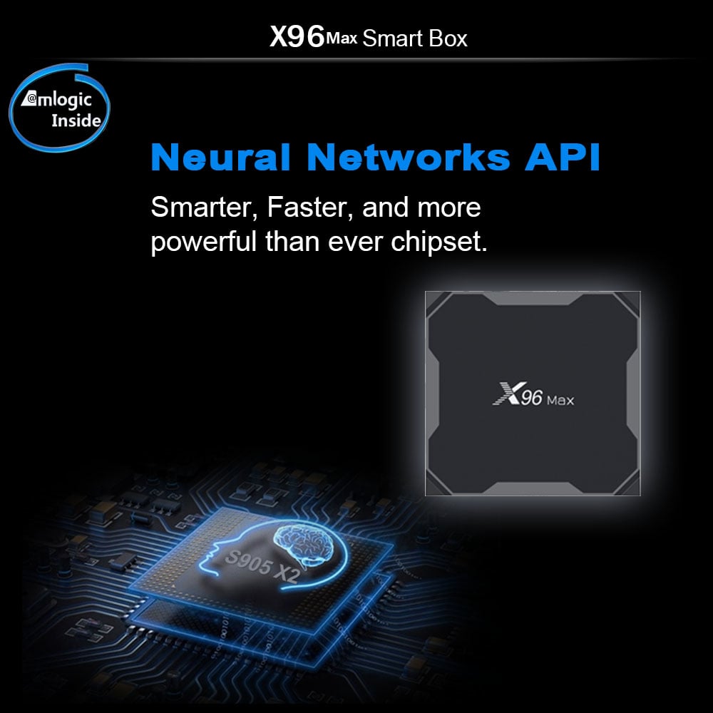 X96 MAX TV Box Amlogic S905X2 / Android 8.1 / USB3.0 / VP9- Black 2GB DDR4+16GB ROM US PLUG