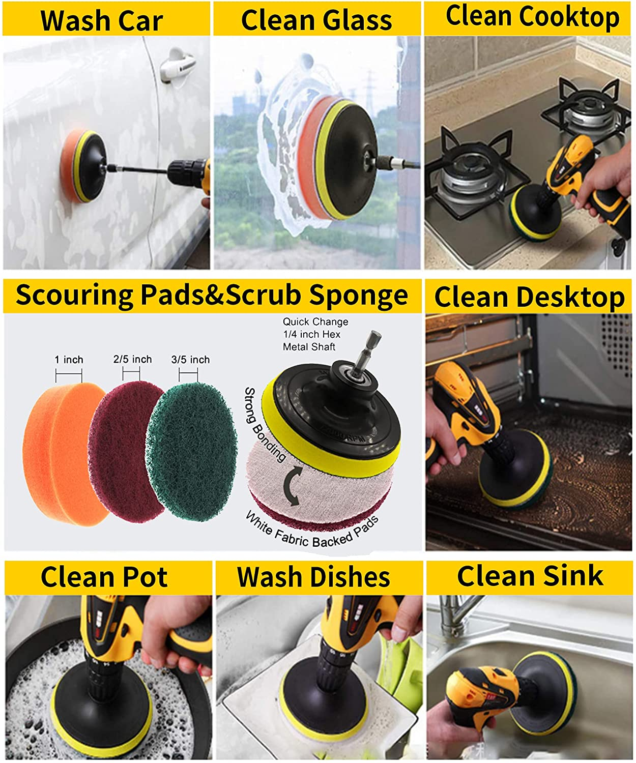 Extrusion Molding 15PCS Power Scrubber Cleaning Kit For Floor Tub Shower