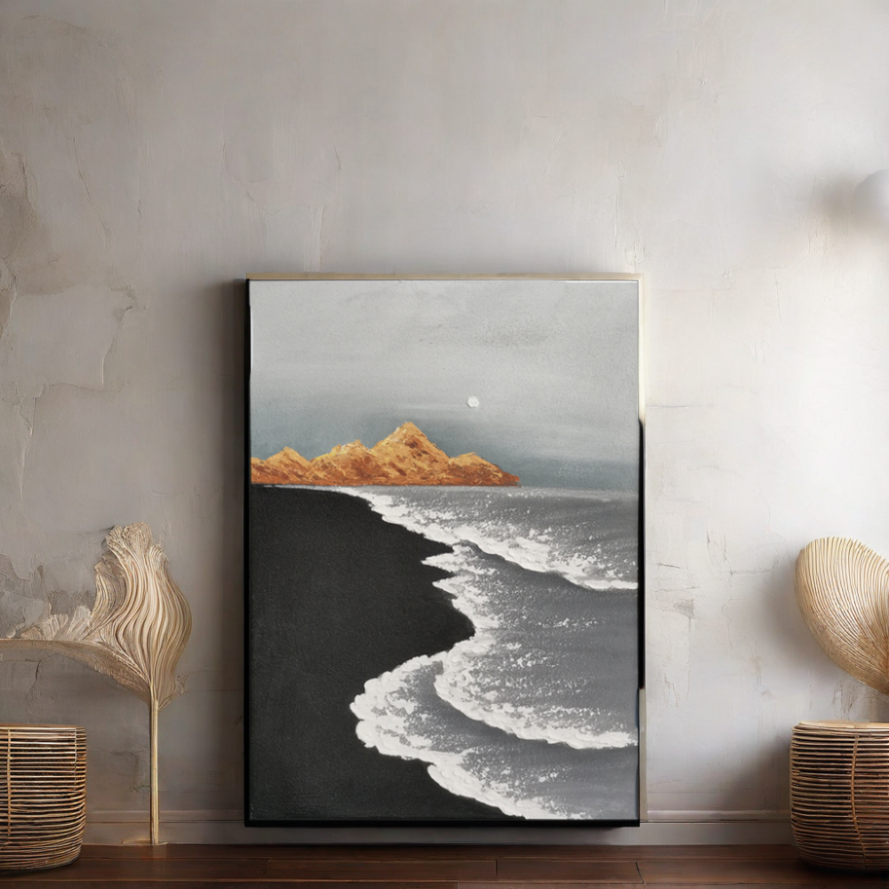 Hand Painted Modern Wall Art 3d Sea Wave Texture Sand Beach Abstract Relief Painting Canvas Materials for Living Room Decoration
