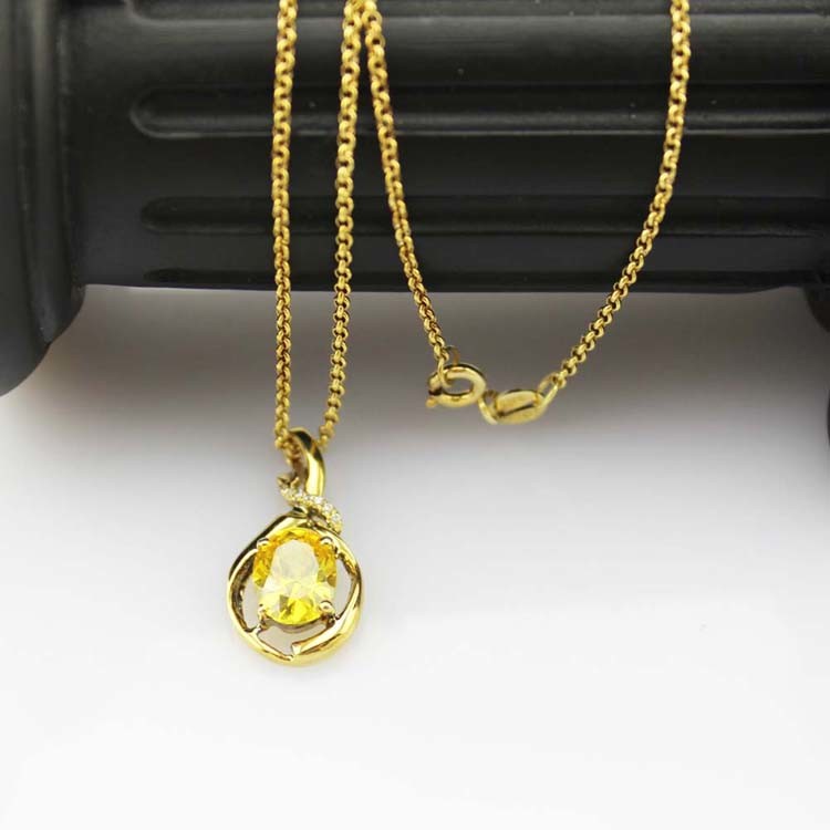 Yellow Gold Plated Silver Oval Yellow Citrine Cubic Zircon Pendant (PSJ0410)