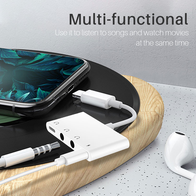 4 In 1 3A Iphone Charge And Headphone Splitter with Dual 3.5mm Jack