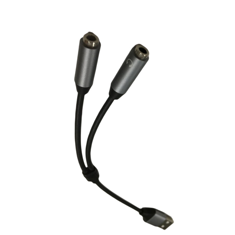 Professional Cable Assembly Factory One USB to Two 3.5 mm Headphone Jack Adapter Y Splitter Charging Cable