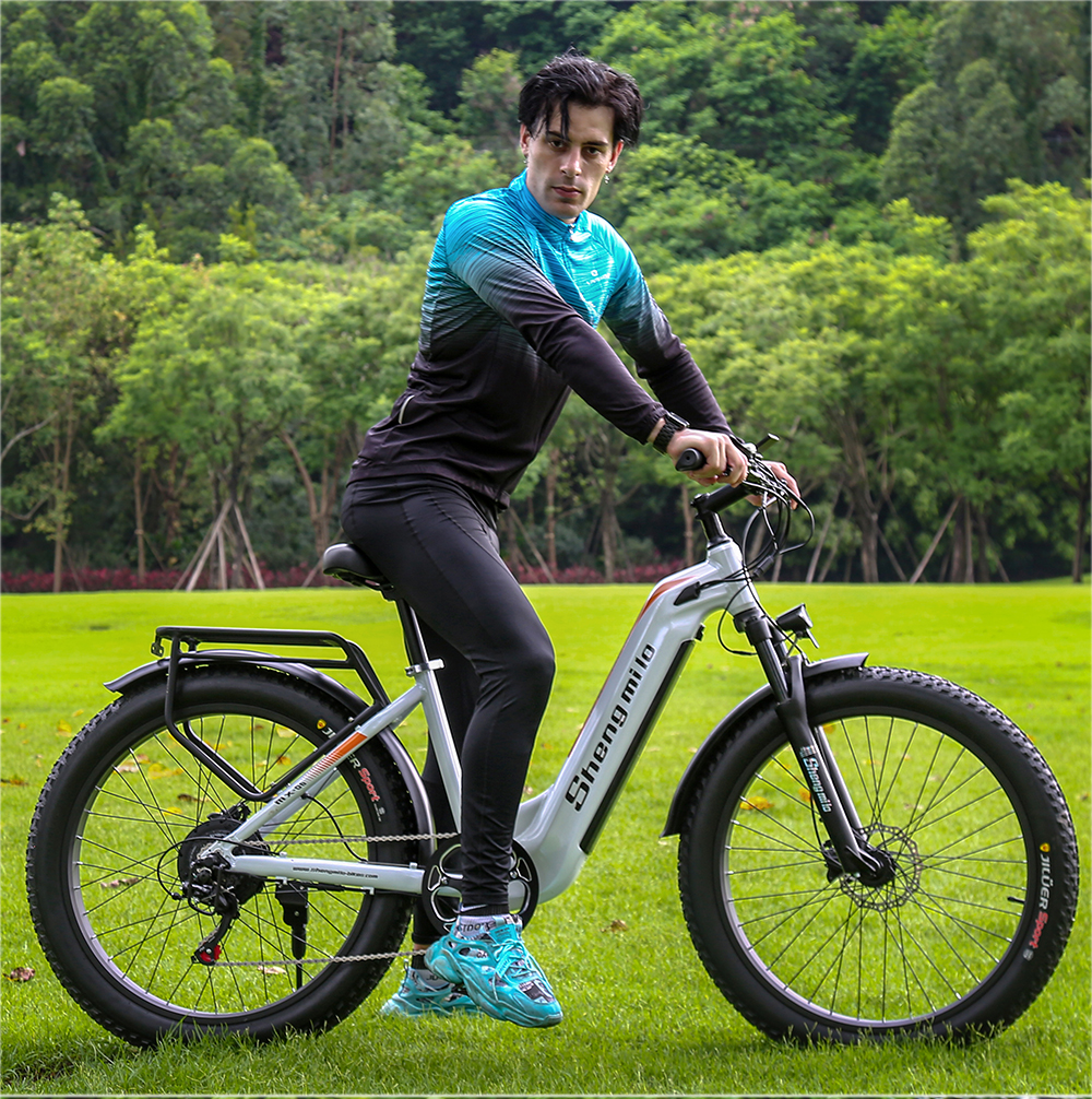 White 26 inch Electric Fat Tire Bike 7 Speed 48V 500W 17.5Ah Lithium Battery
