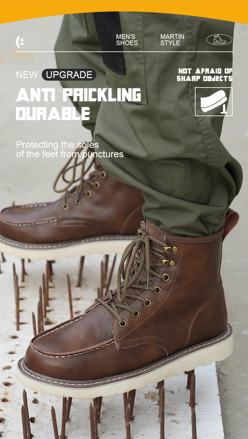 Kevlar Midsole Rubber Work Shoes In Brown Cowhide For Superior Safety Features