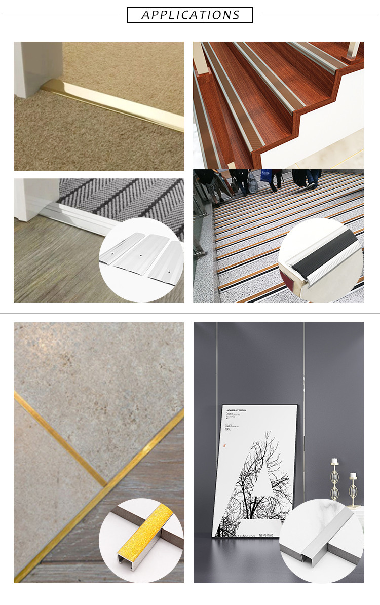 Luminous 6063 Aluminium Staircase Nosing Anti Slip Ceramic Protector Gold Edging