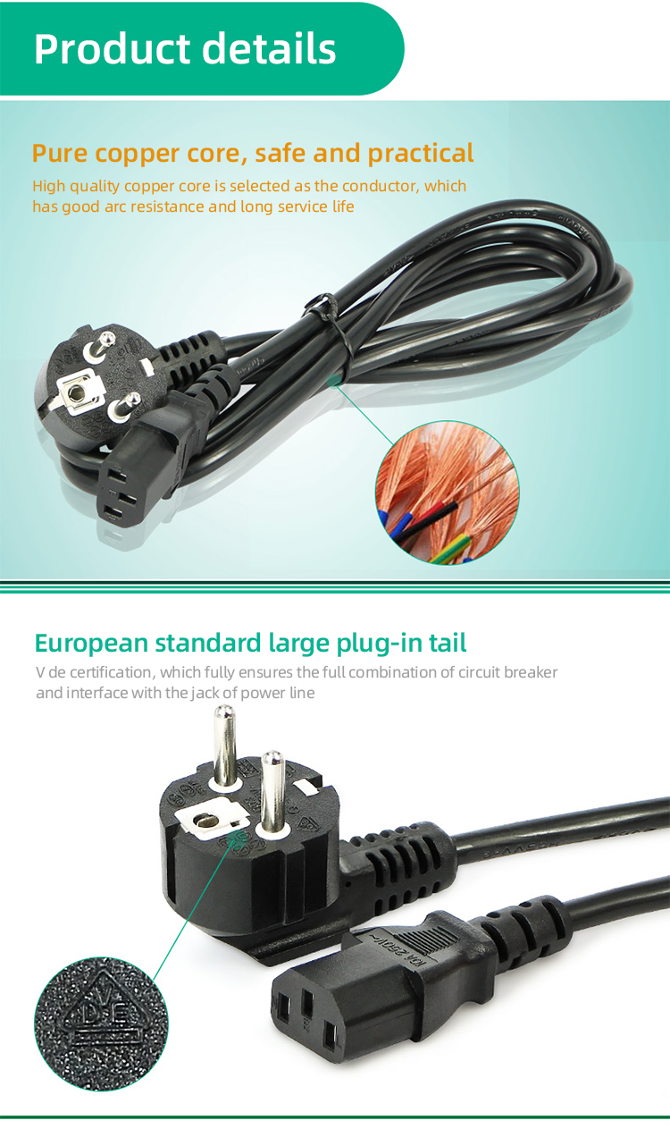3 Pin Computer Desktop Accessories 1.5M 110V-250V EU Power Cord For PSU