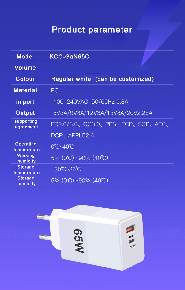 EU US UK AU GaN 140w 120w 65W 45w Laptop Usb C Charger with QC2.0 Function
