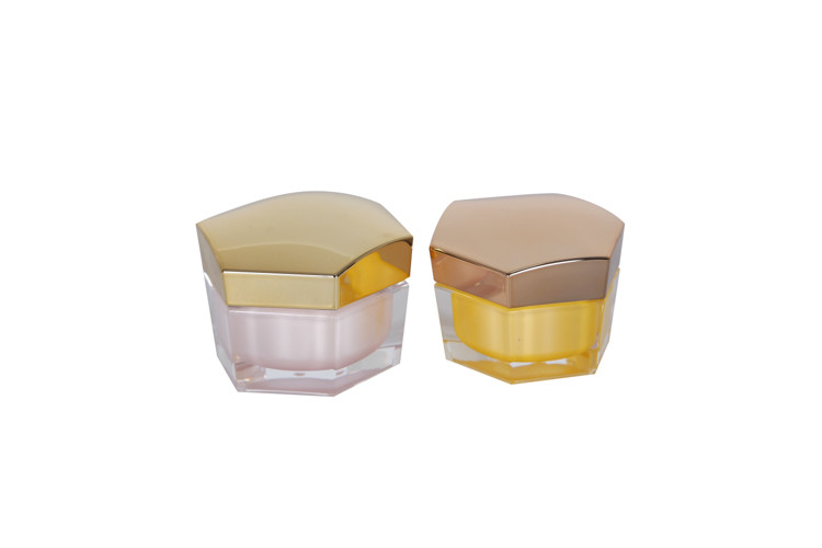 Hexagon Gold/Yellow Beauty Packaging Acrylic 30/60/100ml Moisturizing Lotion Bottles And 30/50g Cream Jar