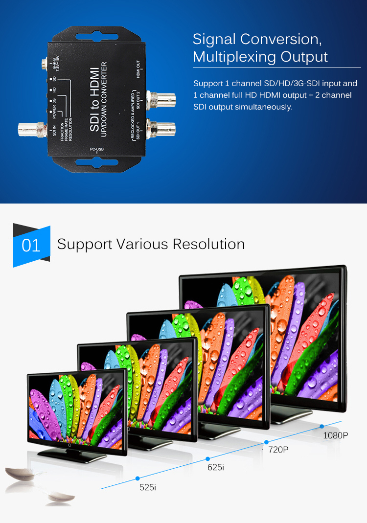 Simplified 3G-SDI To HDMI Interface Video Converter With Up / Down Scaling Function