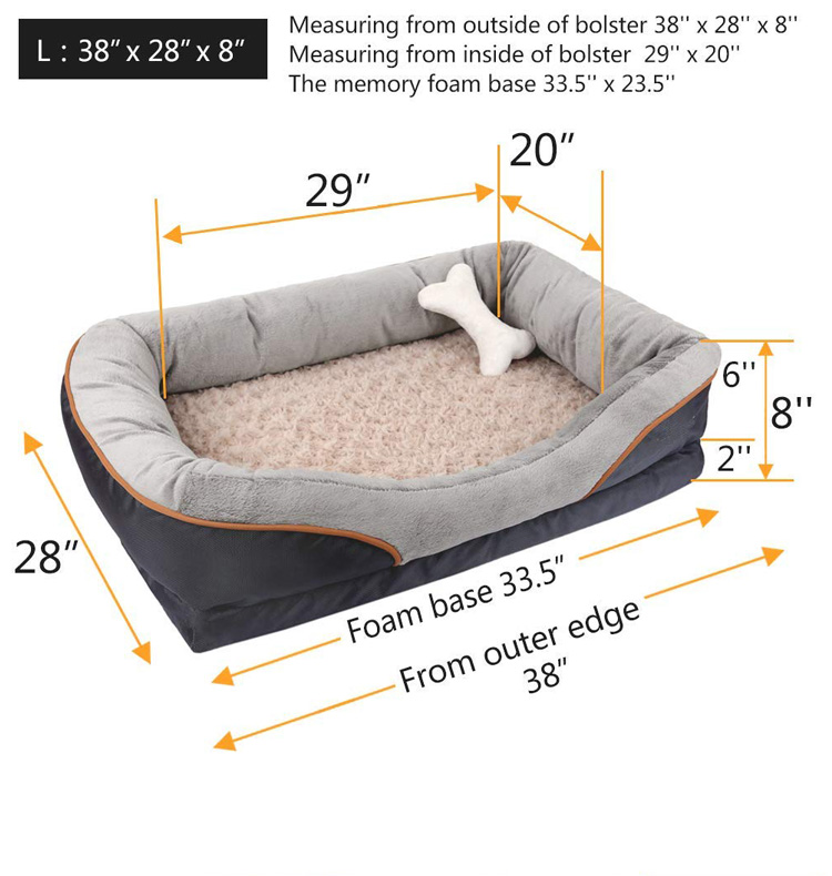 38in Large Memory Foam Dog Bed 8in Cooled Therapeutic Dog Bed
