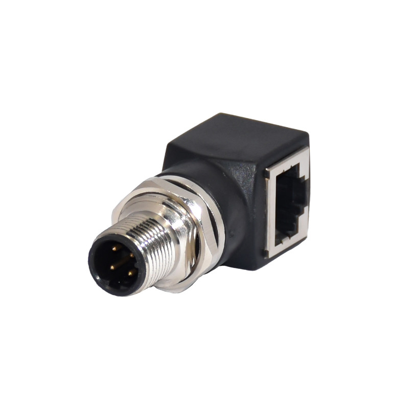Automotive M12 Waterproof Connector A Code Male 4pins To RJ45 Adapter