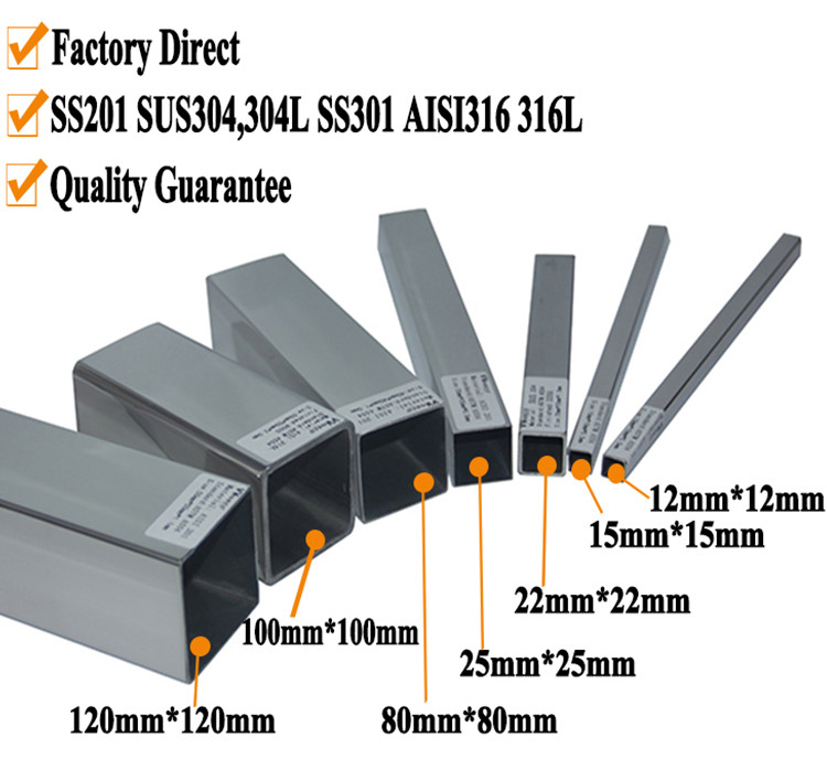 TUBO CUADRADO BRILLANTE POLISH 600 CALIDAD 201 304 Grade Decorativo Inox Stainless Steel Square Pipe