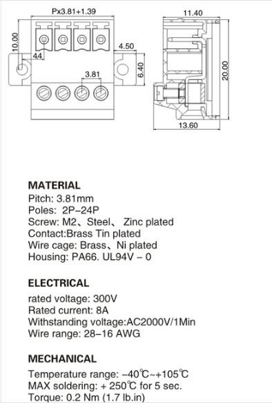 Plug - In 2P-24P PCB Terminal Block 300V 3.81mm Flexible Design