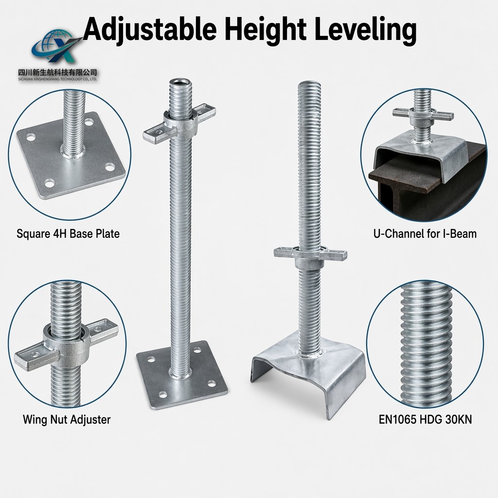 Heavy Duty Steel Adjustable Scaffold Jack Base Plate With Construction Support