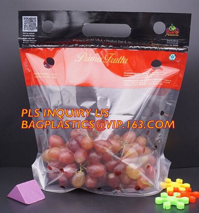 Fruits packaging bag/Grapes plastic bag with ziplock, Air Holes Zip Handle Plastic Bags, bag with vent holes for Grape a