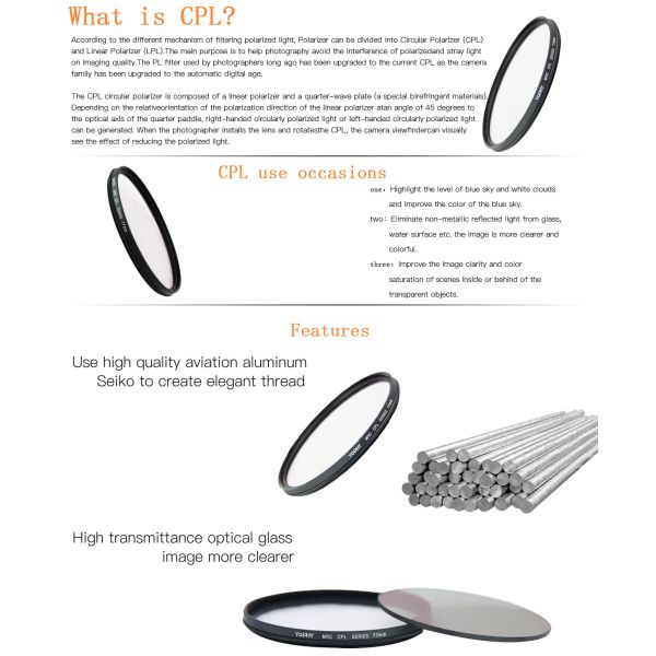 CPL Polarizer Filter Schott B270 MRC16 Nano Coating 77mm with Aluminum Alloy Frame