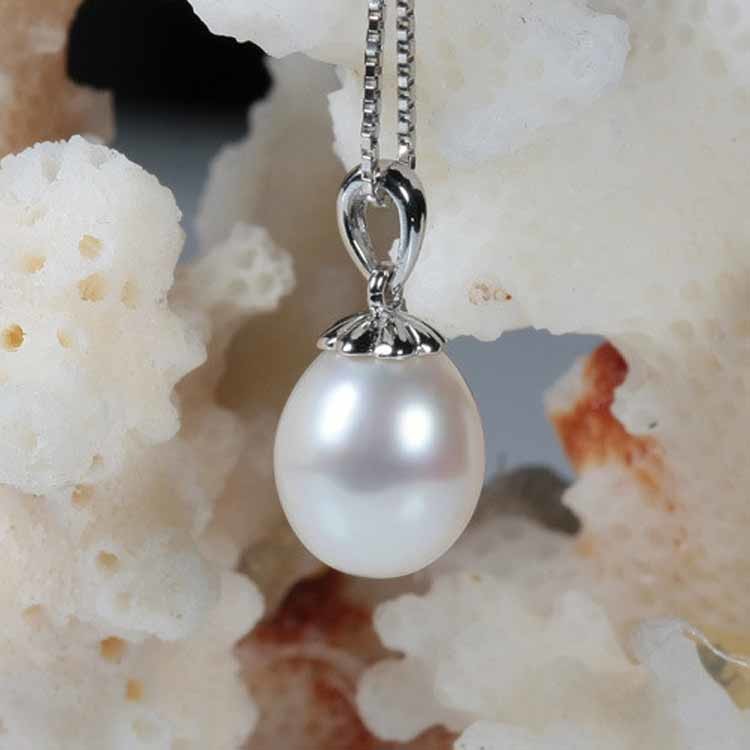Women 18K White Gold Natural Freshwater Pearl Pendant Necklace (GDN011)