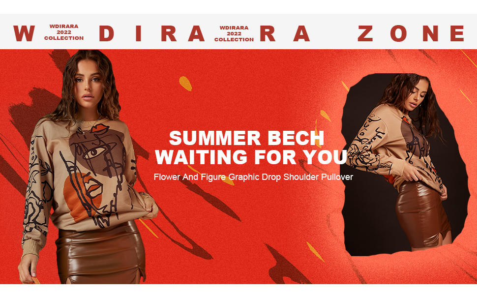 Women's Figure Graphic Print Sweatshirt Round Neck Long Sleeve Contrast Color Graffiti Pullovers