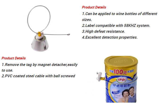 EAS Security 58KHz Milk Can Bottle Hard Tag With Stainless Steel Lanyard