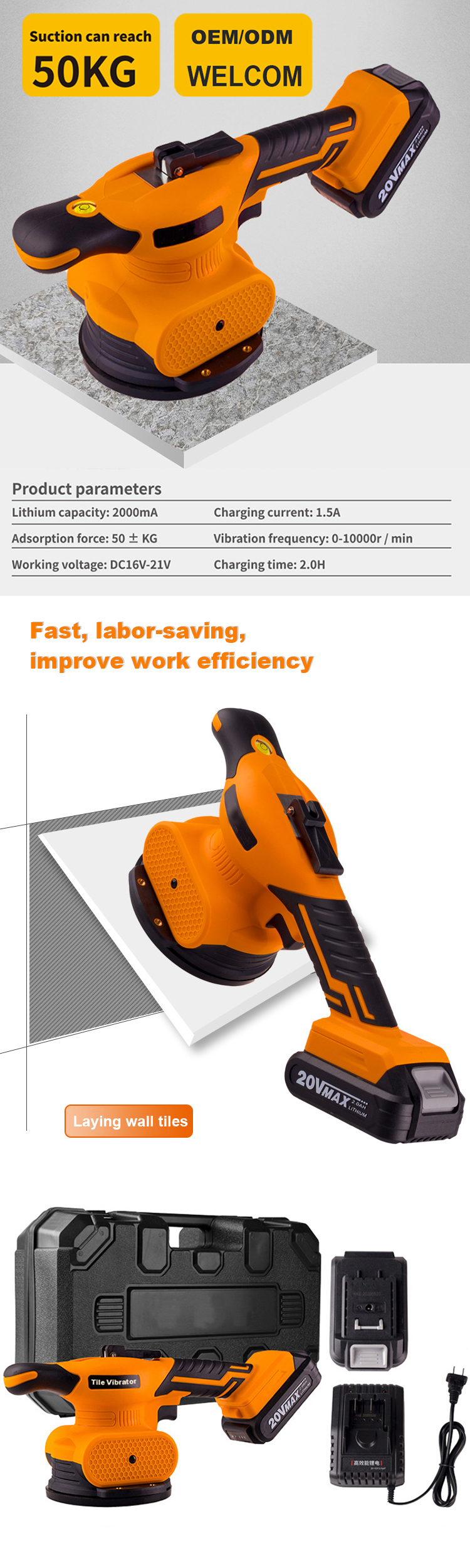 20V Battery Tiling Tiles Vibrator Electric Handheld Leveling Machine Tool Tile Leveling Machine
