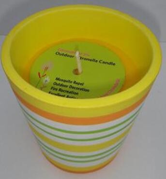 Yellow Citronella terracotta pot scented candle with the printed hang tag