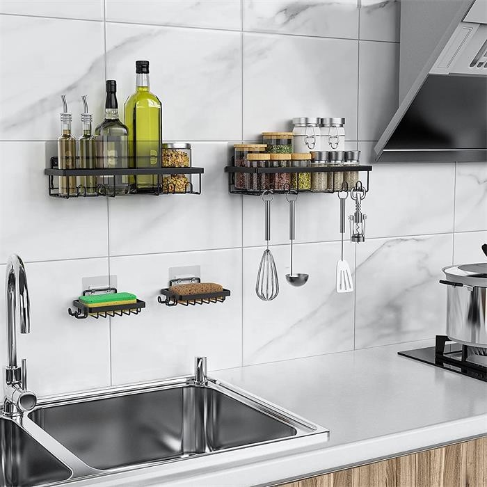 4PK No Drilling Adhesive Wall Mounted Bathroom Shelf Shower Caddy with 2 Soap Dishes