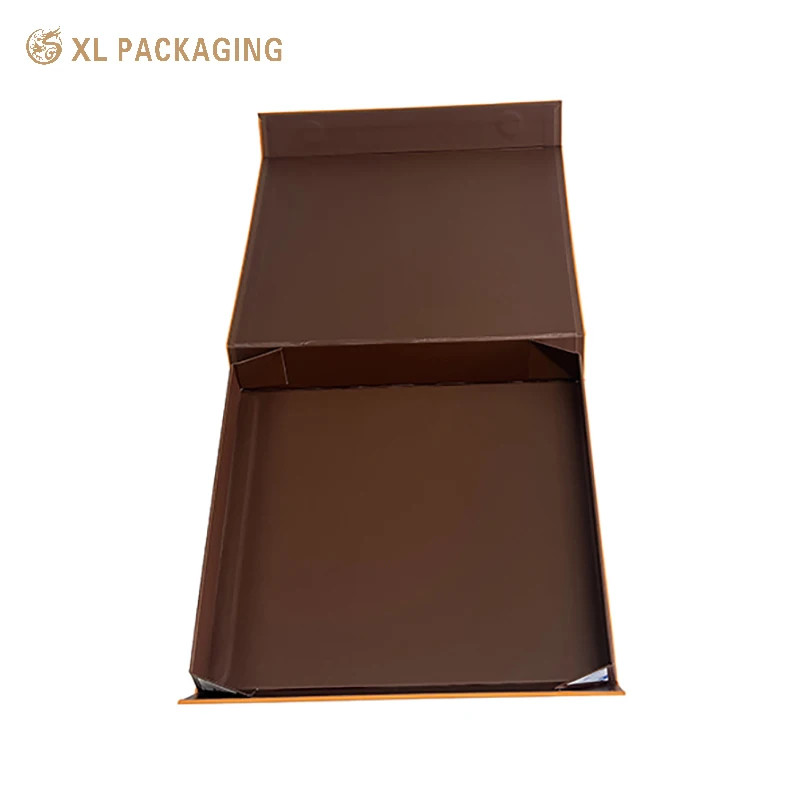 Flip Flap Folding Gift Boxes Custom Logo Brown Rigid Magnetic Closure Shoes Clothes Packaging Box