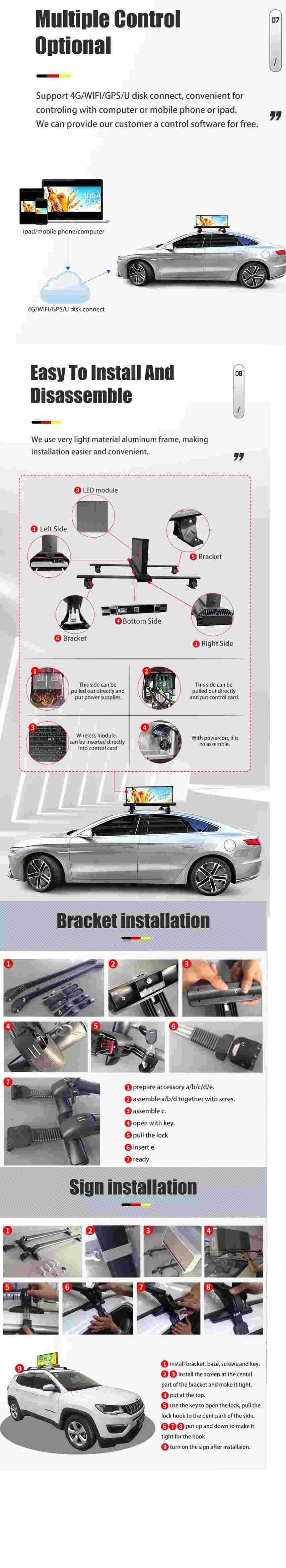 Taxi Ultra Thin Advertising Double Sided Mobile Led Billboard P2.5 Display Screen