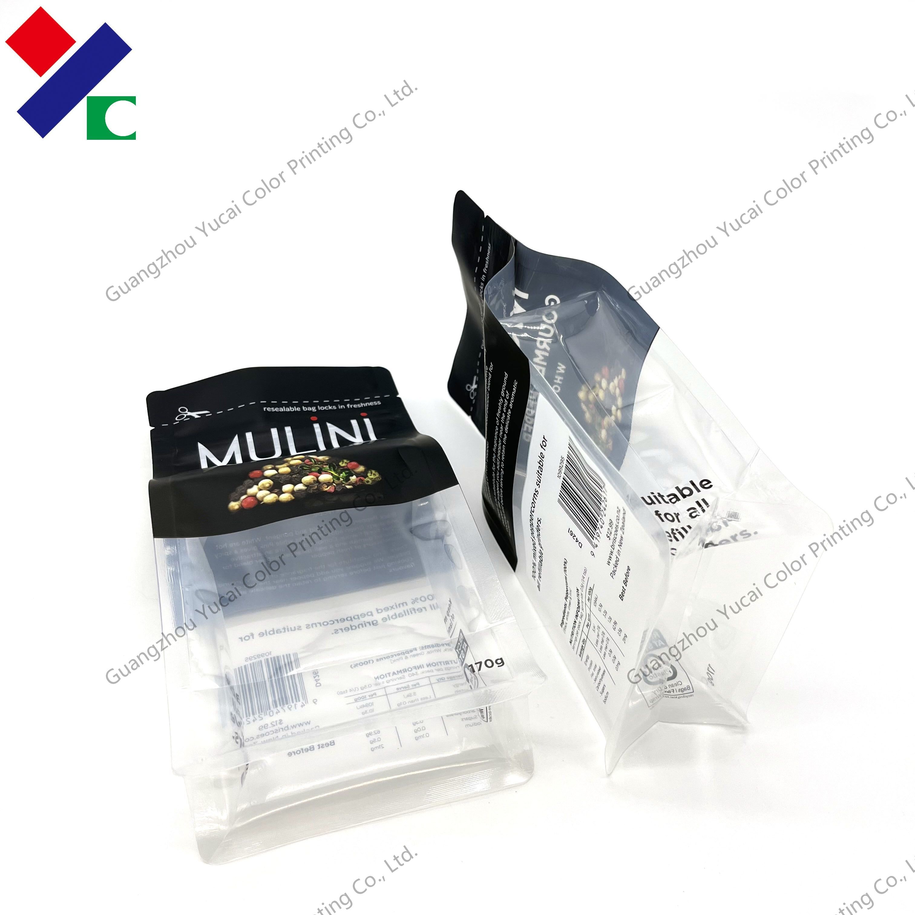 PE PE Gourmet Pepper Flat Bottom Zipper Pouch 170g Half Transparent Air Proof
