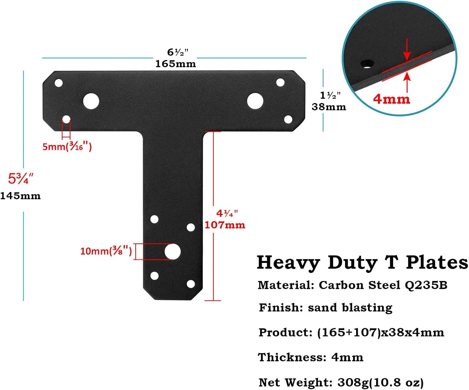 Post To Beam Bracket 6PCS T Post Brackets Thickness 4mm For Repairing Fixing