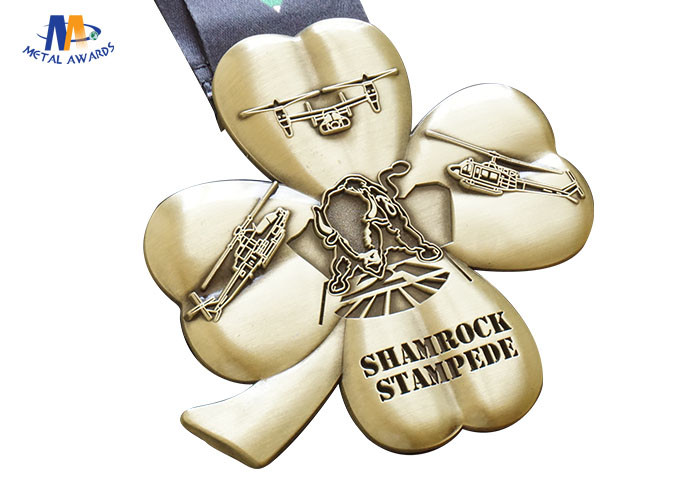 Flower Shape Custom Award Medals Antique Gold No Colors With Sublimated Ribbon