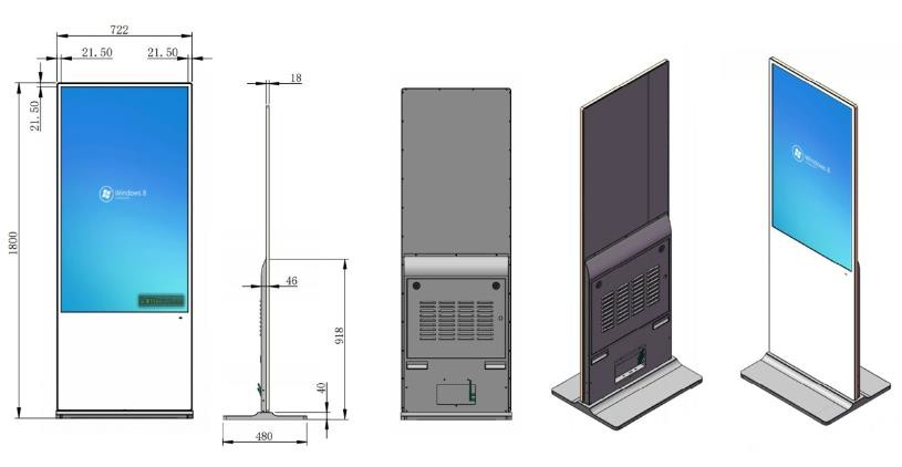 Indoor Stand Alone Digital Signage Floor Stand 1920x1080 55Inch