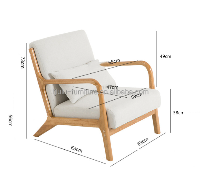 Modern Nordic Living Room Couch with Upholstered Armrest and Solid Wooden Construction
