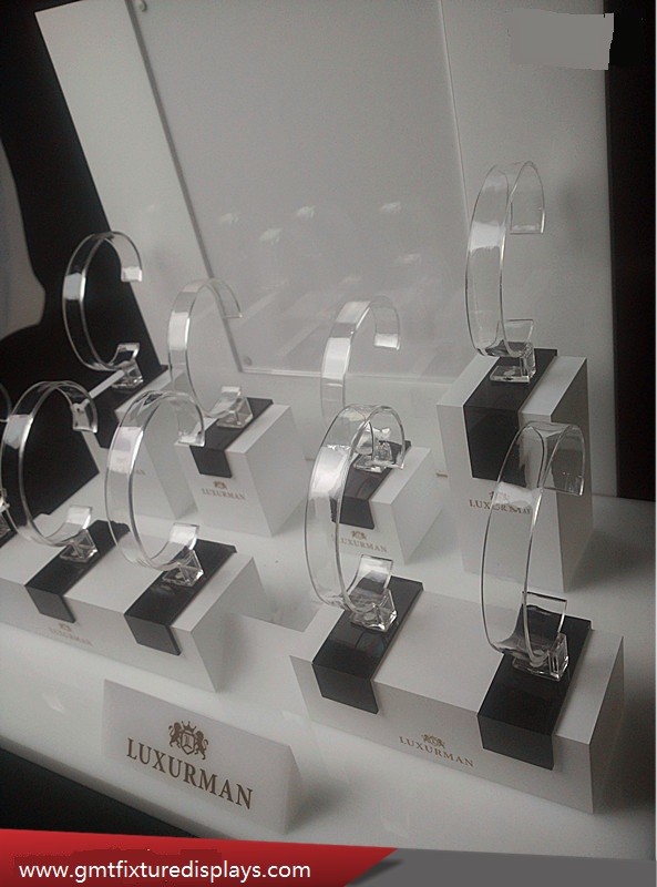 Removal Countertop Plexiglass Watch Display Rack White & Clear Acrylic Watch Stand