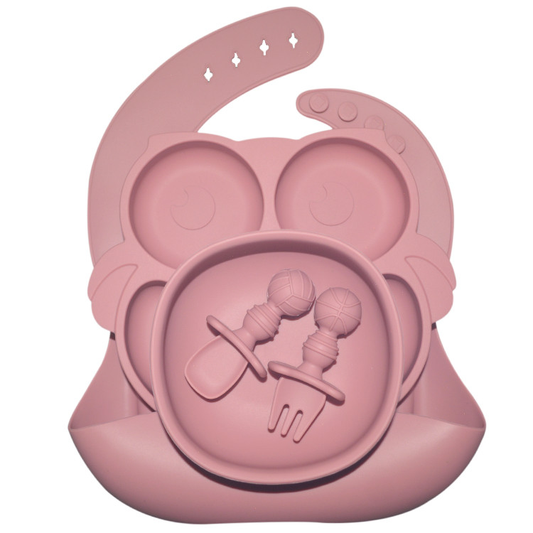 6 Pcs Silicone Baby Feeding Plates With Cup Bib Bowl Fork Spoon Nontoxic Food Tray Dishes