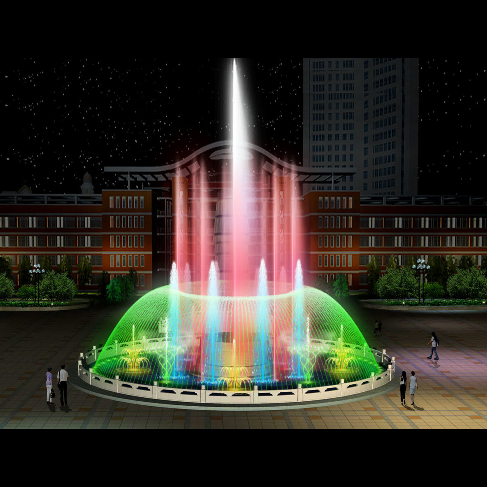 Electricity Powered Musical Fountain With 3-15m Spray Height