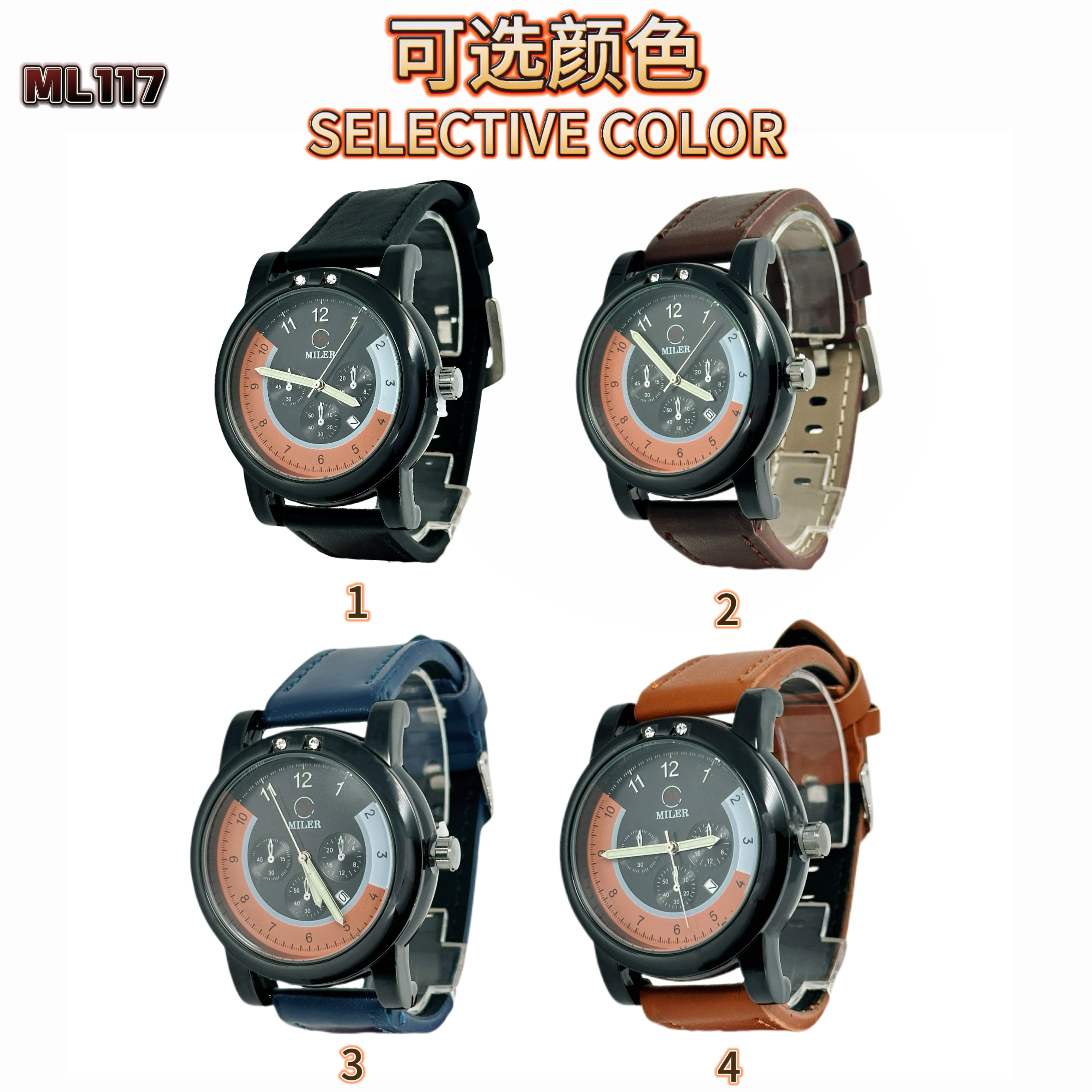 Male / Female Leather Strap Quartz Watch with Analog Display Water Resistant up to 30ATM