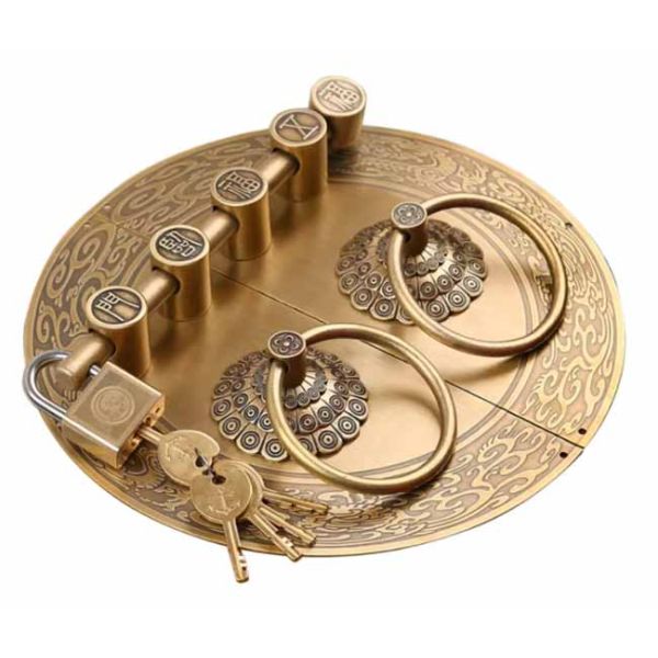 Chinese-Style Courtyard Garden Gate Bolt High Security Antique-Style Copper Door Latch With Round Corner Latch Faceplate